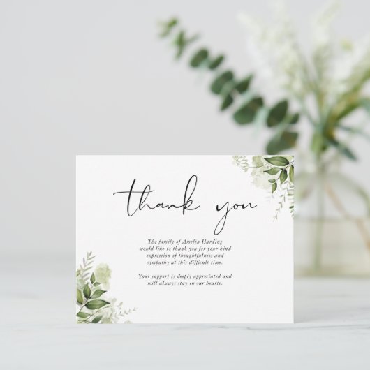 Funeral Dank u Garden Greenery Kaart (Staand voorkant)