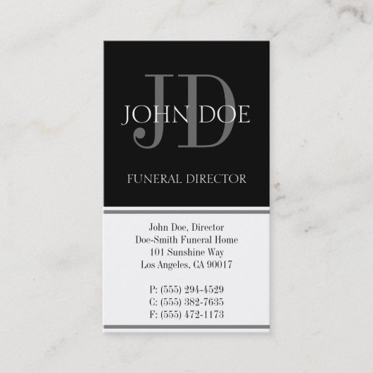Funeral Director Vertical White Visitekaartje (Voorkant)