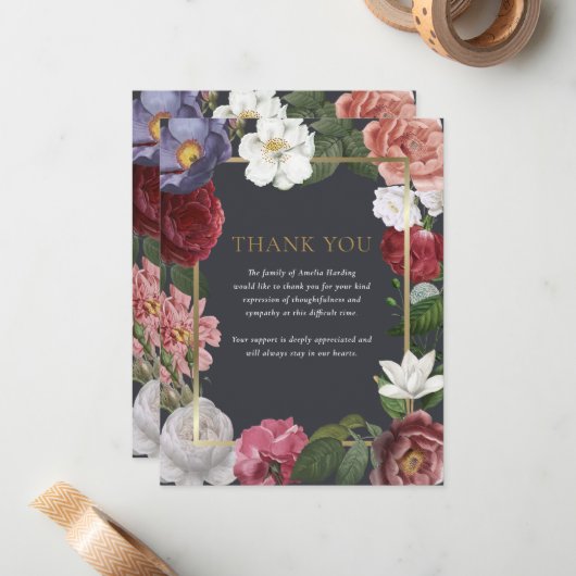 Funeral Floral Gold Hartelijk dank Notitiekaartje (Voorkant / Achterkant in situ)
