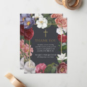 Funeral Gold Cross Floral Merci Carte Note (Devant/Arrière en situation)