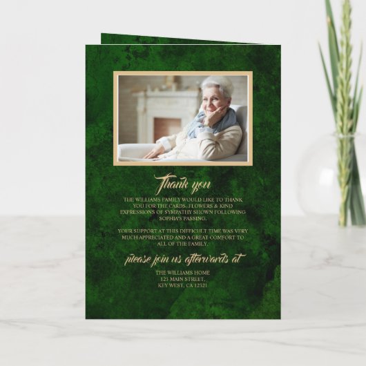 Funeral Green & Gold Calligraphy |Memorandum Programma (Achterkant)