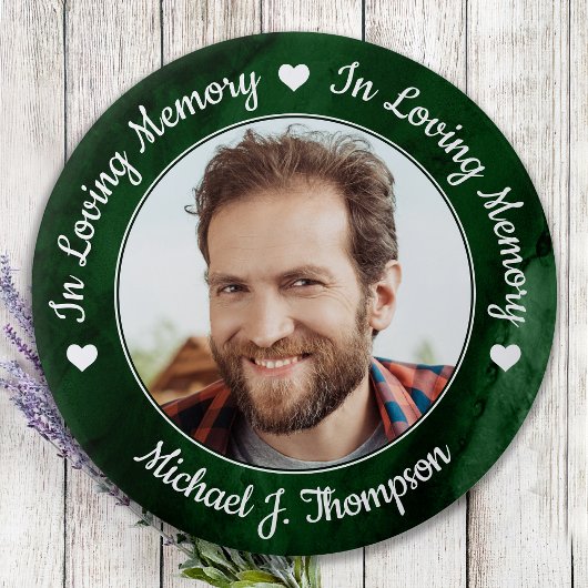 Funeral Green Marble Loving Memory Photo Memorial Ronde Button 7,6 Cm