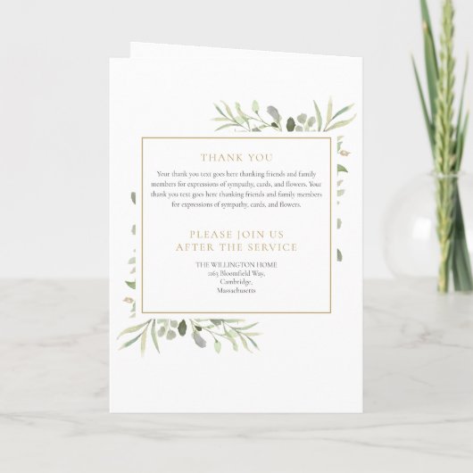 Funeral Greenery Memorial Order Folded Programma (Achterkant)