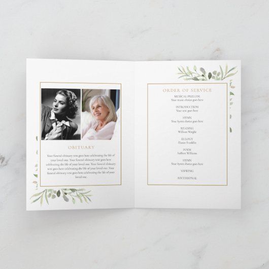 Funeral Greenery Memorial Order Folded Programma (Binnen)