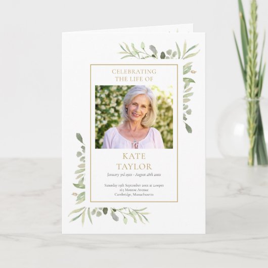 Funeral Greenery Memorial Order Folded Programma (Voorkant)