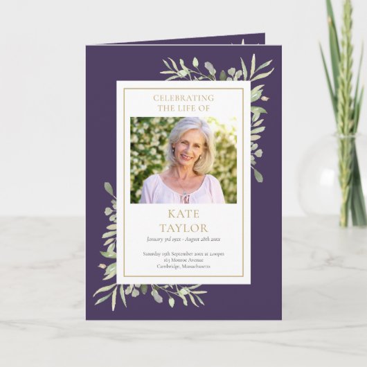 Funeral Greenery Memorial Order Folded Programma (Voorkant)