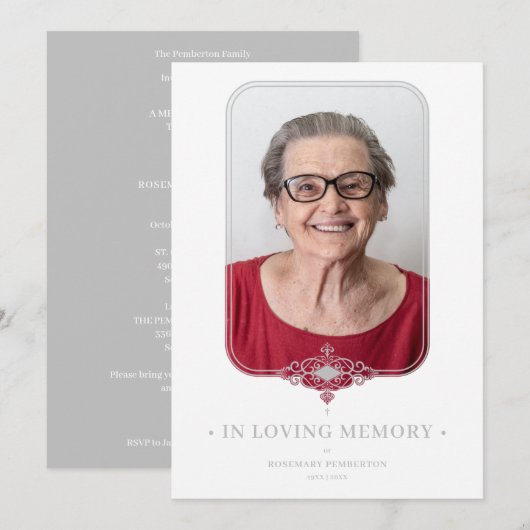 Funeral Grey Ornamental Lace Effect Photo Kaart (Voorkant / Achterkant)