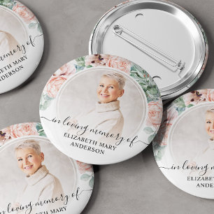 Funeral in Loating Memory Blush Pink Floral Photo Ronde Button 5,7 Cm