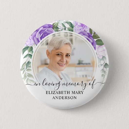 Funeral in Loating Memory Paars Floral Photo Ronde Button 5,7 Cm (Voorkant)