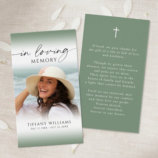 Funeral In Loving Memory Cross Photo Prayer Card