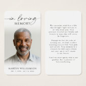 Funeral In Loving Memory Photo Simple Prayer Card (Devant & derrière)
