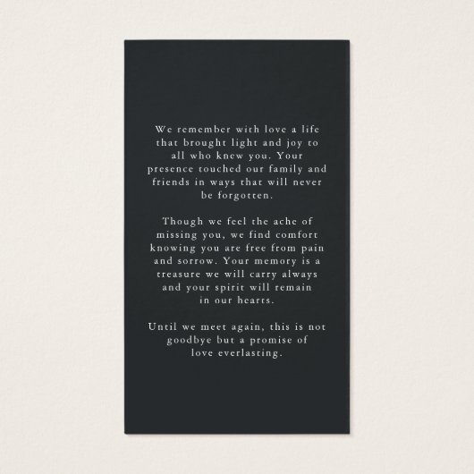 Funeral In Loving Memory Photo Simple Prayer Card Visitekaartje (Achterkant)