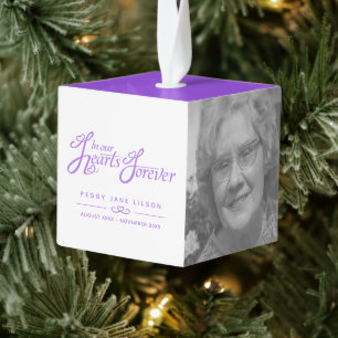 Funeral in ons hart paarse witte foto-keepomwille kubus ornament