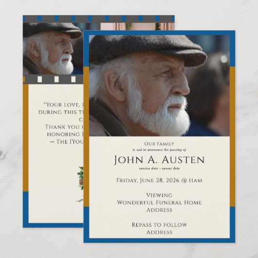 Funeral Invitation Card – Celebration of Life Save The Date (Voorkant / Achterkant)
