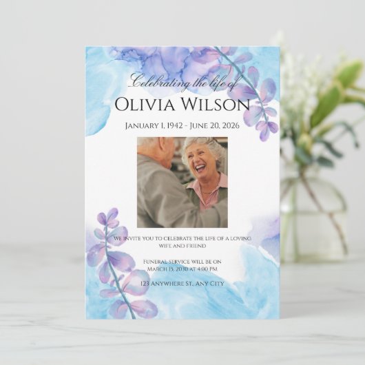 Funeral Invitation Template – Blue & Purple (Debout devant)