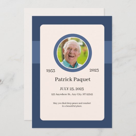 Funeral Invitation Template – Dark Blue Memorial (Devant / Derrière)
