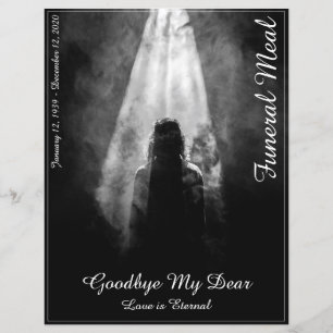 Funeral Meal Menu Card in the light