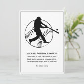 Funeral Memorial Black and White Baseball Batter Bedankkaart (Staand voorkant)