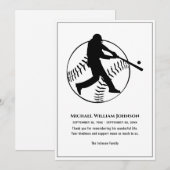 Funeral Memorial Black and White Baseball Batter Bedankkaart (Voorkant / Achterkant)