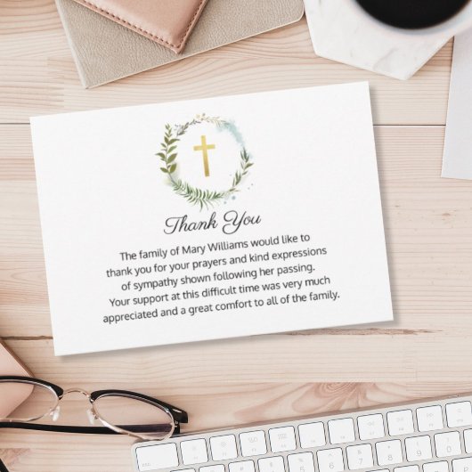 Funeral Memorial Gold Cross Hartelijk dank Bedankkaart