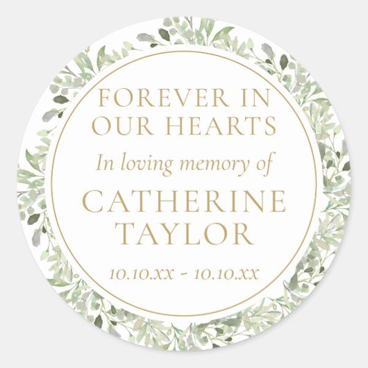 Funeral Memorial Greenery Floral Ronde Sticker (Voorkant)