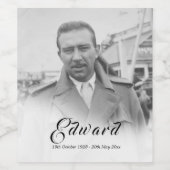 Funeral Memorial Male Simple Black en White Foto Wijn Etiket (Enkel label)