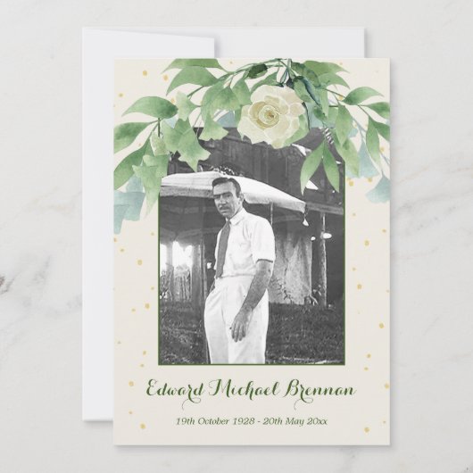 Funeral Memorial Photo Elegant Roos Foliage Kaart (Achterkant)