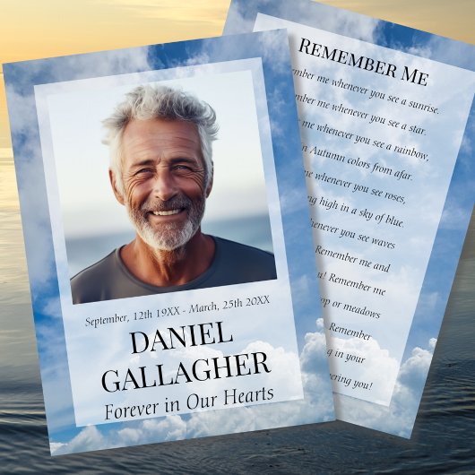 Funeral Memorial Photo Se souvenir de moi carte de