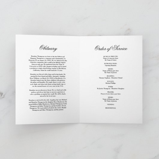 Funeral Obituary Order Programme (dienstenprogramm Programma (Binnen)