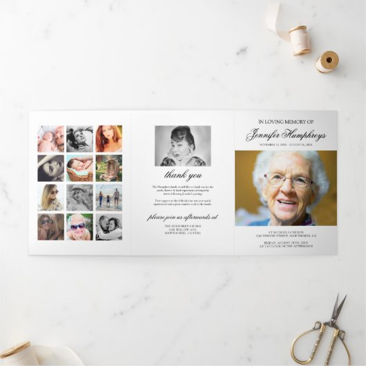 Funeral Order of Service Eulogy Photo Collage Drieluik Uitnodiging (Buitenkant)