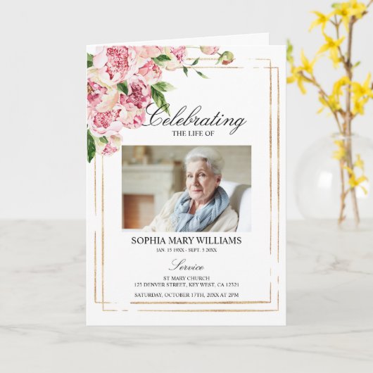 Funeral Order of Service | Herdenking van de roze Kaart (Gele Bloem)