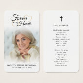 Funeral Photo Forever Hearts Cross Prayer Card (Devant & derrière)
