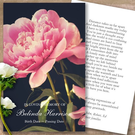 Funeral Pink Peony Cartes de Sympathie