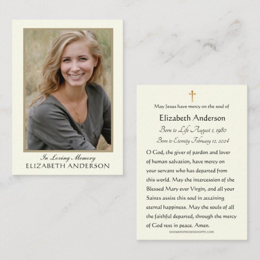 Funeral Prayer Kaart Foto Memorial Plaatskaartje (Voorkant / Achterkant)