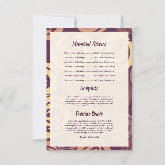 Funeral Program Card Kaart (Achterkant)