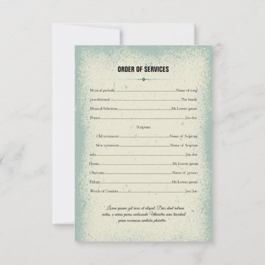 Funeral Program Card Kaart (Achterkant)