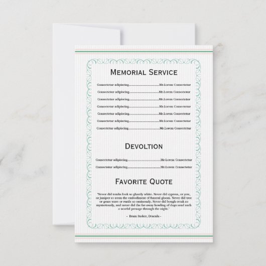 Funeral Program Card Kaart (Achterkant)