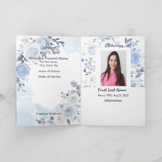 Funeral Program Custom Blue Flowers Programma (Binnen)