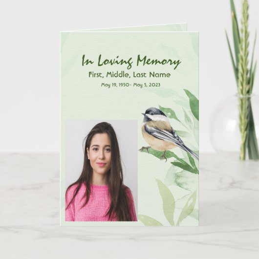 Funeral Program Custom Foliage Chickadee Bird Programma (Voorkant)