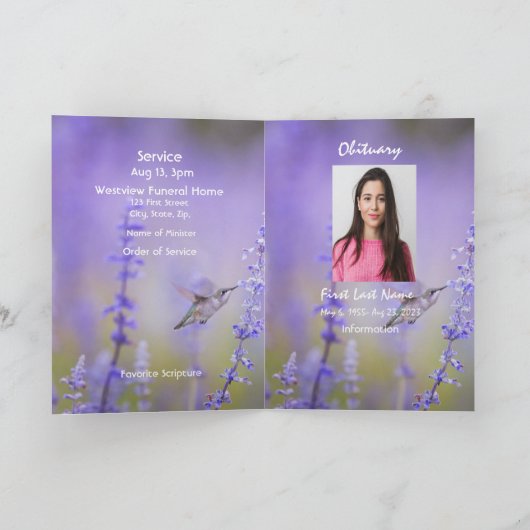 Funeral Program Custom Hummingbird Lavender Flower Programma (Binnen)