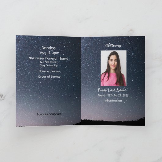 Funeral Program Custom Stars Night Trees Programma (Binnen)