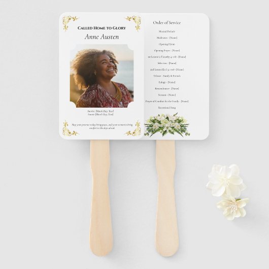 Funeral Program Fan – Memorial Keepsake Handwaaier (Voorkant en achterkant)