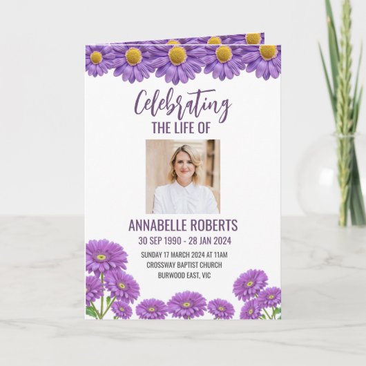 Funeral Program - Purple Gerberas Design Programma (Voorkant)