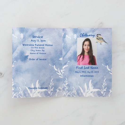 Funeral Programme Custom Chickadee Blue winter Programma (Binnen)