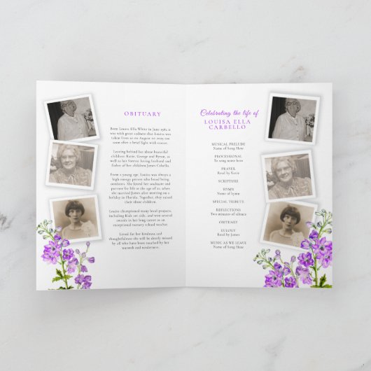 Funeral service programme paars delphinium foto's programma (Binnen)