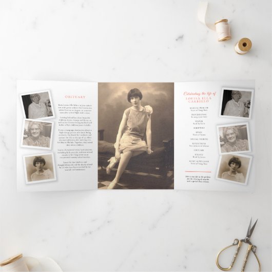 Funeral service programme striped roos red yellow drieluik uitnodiging (Binnen)