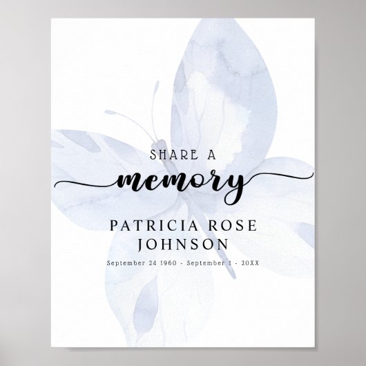 Funeral Share a Memory Butterfly Sign Poster (Voorkant)