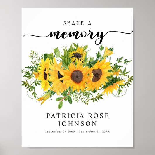 Funeral Share a Memory Sunflower Sign Poster (Voorkant)