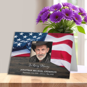Funeral Veteran Photo Memorial American Flag Bedankkaart