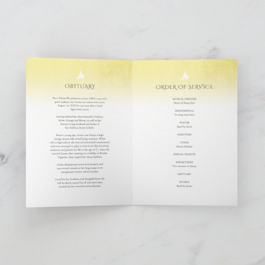 Funerale programmaorde van dienst gele roos programma (Binnen)